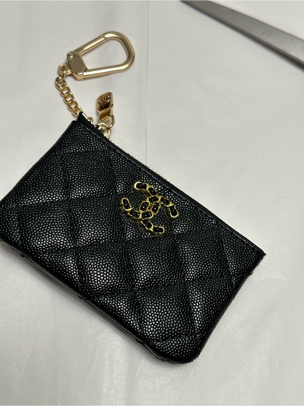 Black Quilted Key Pouch with Gold/Rose Gold tone Hardware